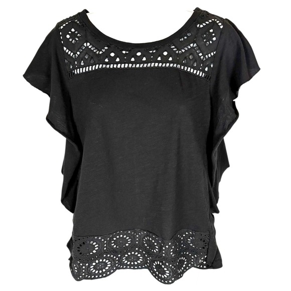 Cato Tops - Cato Black Eyelet‎ Lace Top Womens M Cap Sleeve Boho Chic Cottagecore Whimsigoth